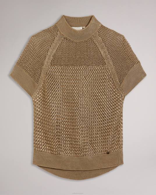 Ted Baker mujer 2ZFP238 ropa top de manga corta con punto de cesta abaly marrón-bronceado