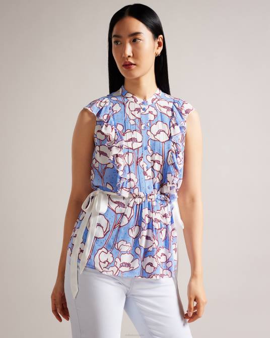 Ted Baker mujer 2ZFP295 ropa top con sobrefalda y lazos en contraste de amapola de audriar azul