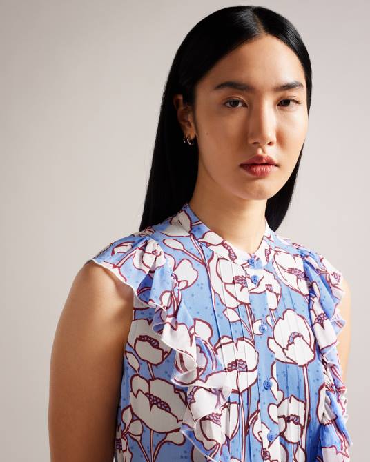 Ted Baker mujer 2ZFP295 ropa top con sobrefalda y lazos en contraste de amapola de audriar azul