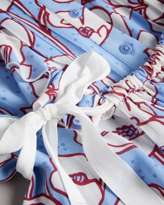 Ted Baker mujer 2ZFP295 ropa top con sobrefalda y lazos en contraste de amapola de audriar azul