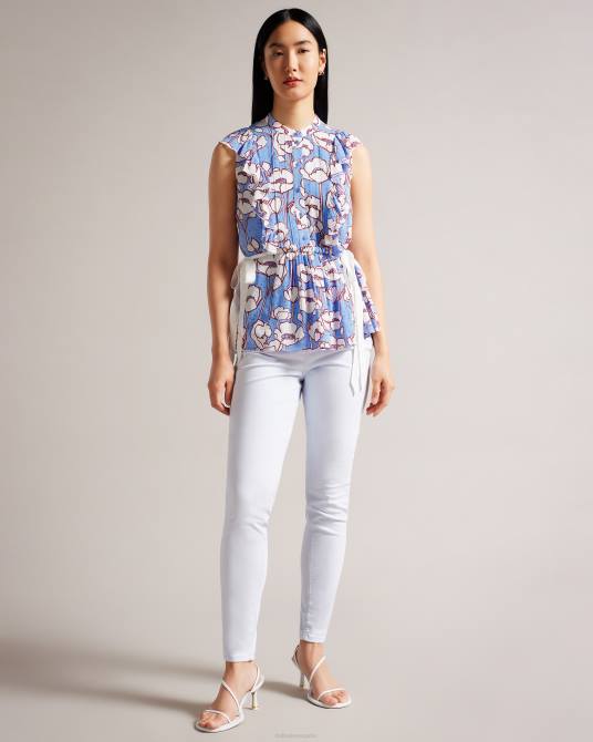 Ted Baker mujer 2ZFP295 ropa top con sobrefalda y lazos en contraste de amapola de audriar azul