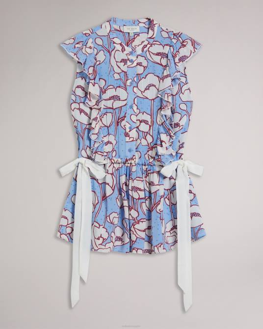 Ted Baker mujer 2ZFP295 ropa top con sobrefalda y lazos en contraste de amapola de audriar azul