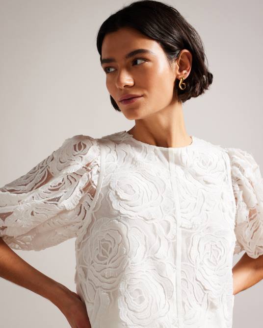 Ted Baker mujer 2ZFP296 ropa top eliiy de corte cuadrado con mangas abullonadas blanco