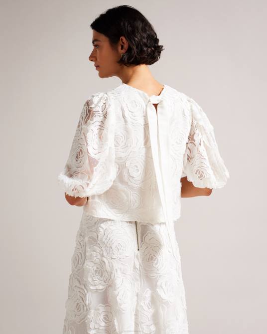Ted Baker mujer 2ZFP296 ropa top eliiy de corte cuadrado con mangas abullonadas blanco