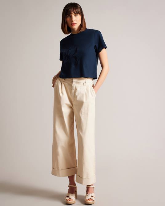 Ted Baker mujer 2ZFP308 ropa camiseta carmyn de manga enrollada con magnolia de punto satinado Armada