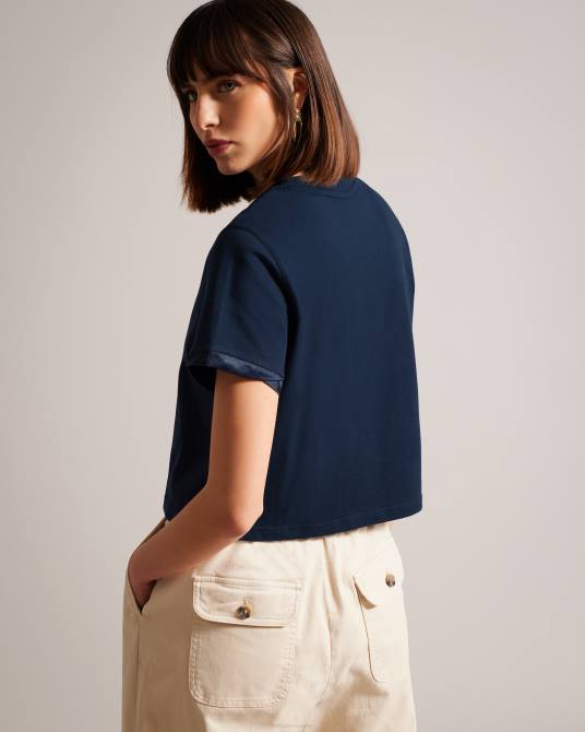 Ted Baker mujer 2ZFP308 ropa camiseta carmyn de manga enrollada con magnolia de punto satinado Armada