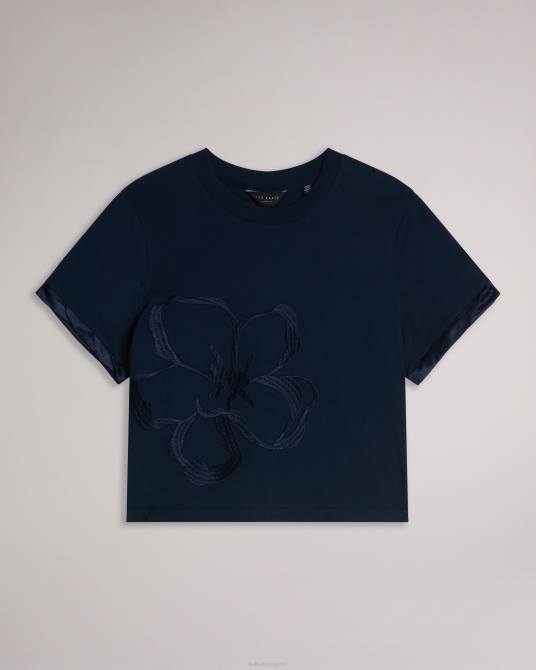 Ted Baker mujer 2ZFP308 ropa camiseta carmyn de manga enrollada con magnolia de punto satinado Armada