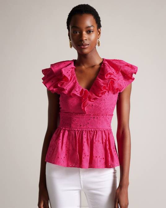 Ted Baker mujer 2ZFP321 ropa top con peplum y bordado mazieh Rosa brillante
