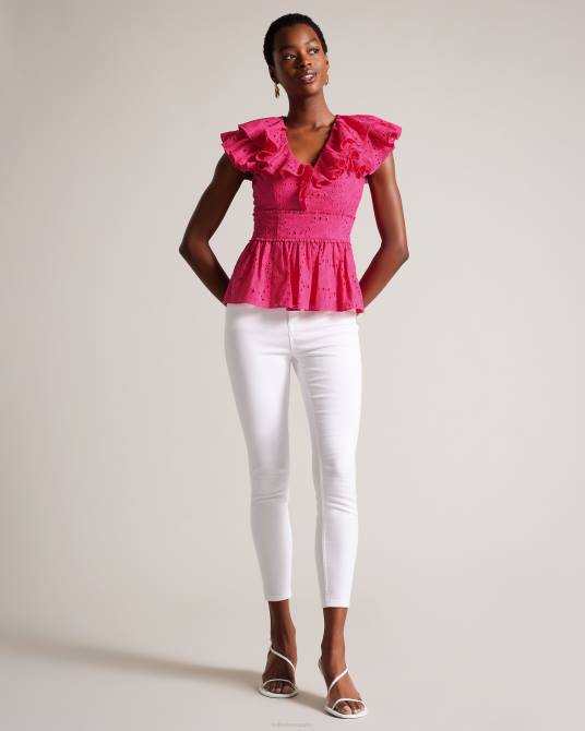 Ted Baker mujer 2ZFP321 ropa top con peplum y bordado mazieh Rosa brillante