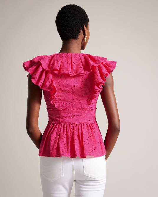 Ted Baker mujer 2ZFP321 ropa top con peplum y bordado mazieh Rosa brillante