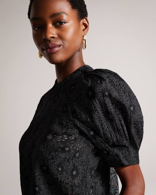 Ted Baker mujer 2ZFP340 ropa top ingriid cuadrado con mangas abullonadas negro