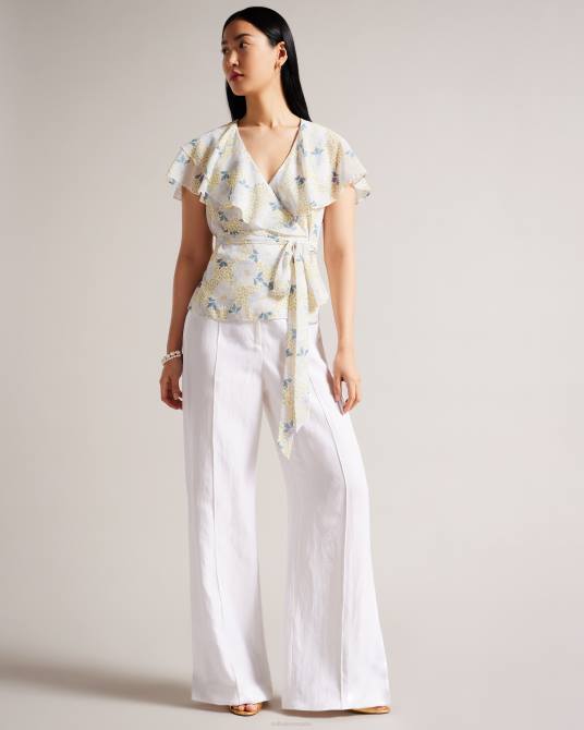 Ted Baker mujer 2ZFP385 ropa top cruzado con mangas con volantes gemmiaa cielo azul