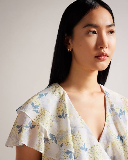 Ted Baker mujer 2ZFP385 ropa top cruzado con mangas con volantes gemmiaa cielo azul