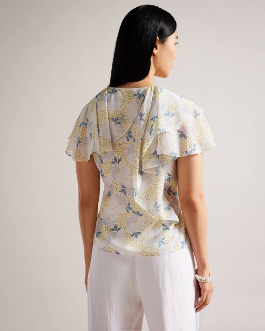 Ted Baker mujer 2ZFP385 ropa top cruzado con mangas con volantes gemmiaa cielo azul