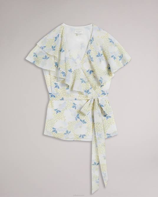 Ted Baker mujer 2ZFP385 ropa top cruzado con mangas con volantes gemmiaa cielo azul