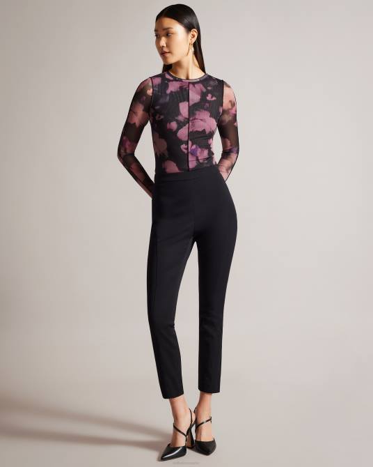 Ted Baker mujer 2ZFP414 ropa aleeina top de malla con estampado abstracto y manga larga negro