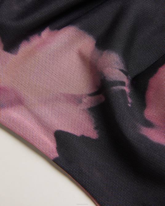 Ted Baker mujer 2ZFP414 ropa aleeina top de malla con estampado abstracto y manga larga negro