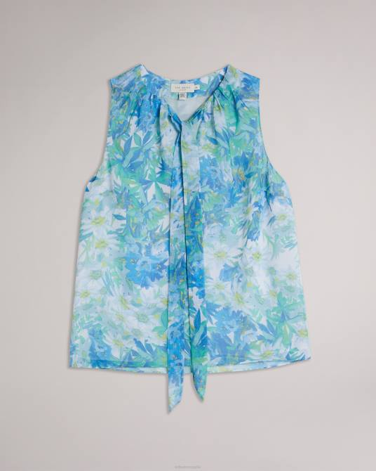 Ted Baker mujer 2ZFP430 ropa top chalote floral sin mangas con detalle de lazo blanco