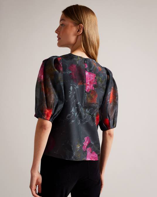 Ted Baker mujer 2ZFP68 ropa ayymee top corto cuadrado con manga abullonada negro