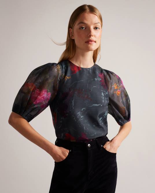 Ted Baker mujer 2ZFP68 ropa ayymee top corto cuadrado con manga abullonada negro