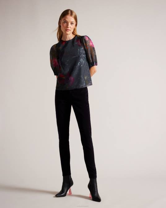 Ted Baker mujer 2ZFP68 ropa ayymee top corto cuadrado con manga abullonada negro