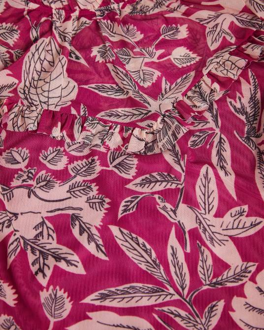Ted Baker mujer 2ZFP87 ropa top de malla estampado izabelo con volantes Rosa brillante