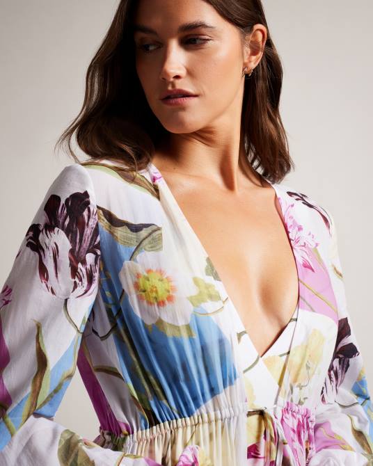 Ted Baker mujer 2ZFP152 ropa vestido largo floral flotante rozlyn blanco