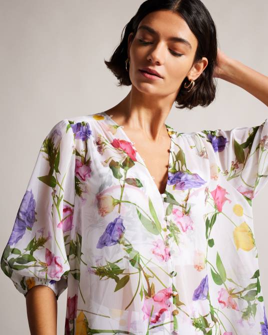 Ted Baker mujer 2ZFP264 ropa Pareo floral rosado con cintura caída blanco