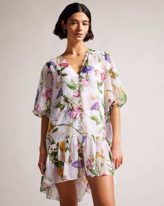 Ted Baker mujer 2ZFP264 ropa Pareo floral rosado con cintura caída blanco