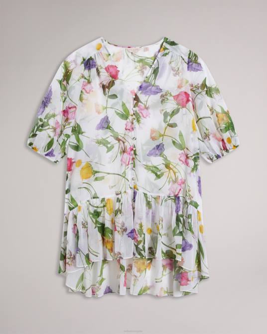 Ted Baker mujer 2ZFP264 ropa Pareo floral rosado con cintura caída blanco
