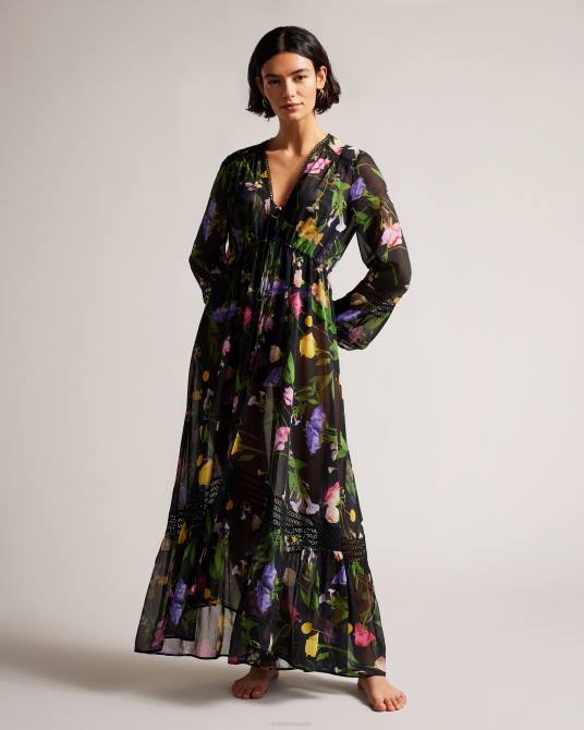 Ted Baker mujer 2ZFP272 ropa pareo zennie con detalle de encaje negro