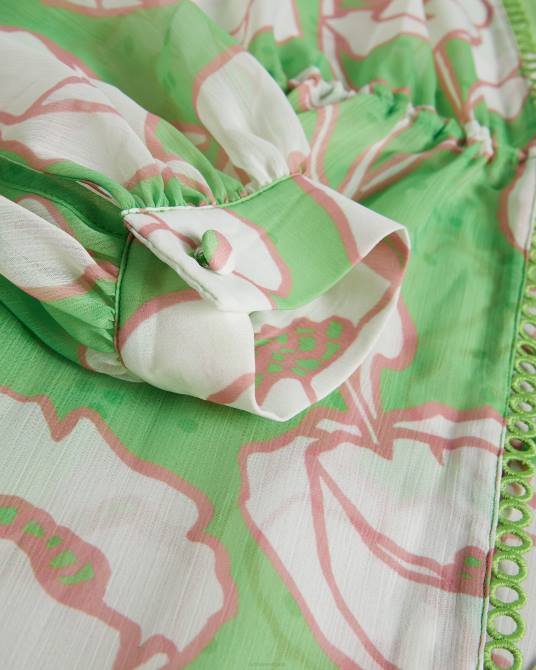 Ted Baker mujer 2ZFP309 ropa pareo alto y bajo con estampado de amapolas elisiia verde