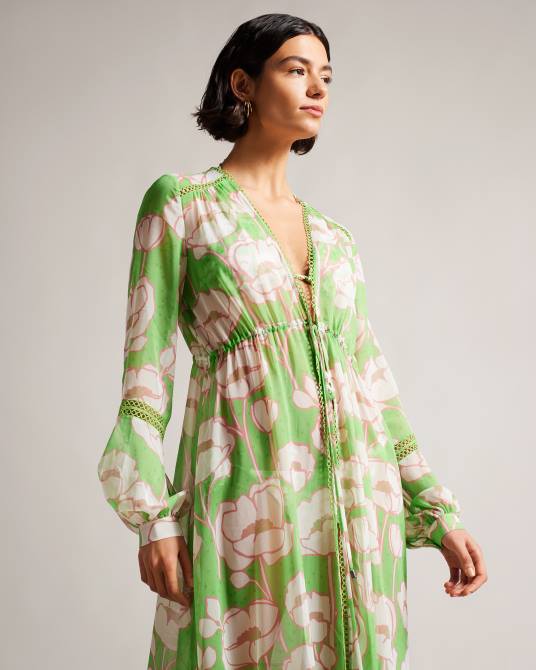 Ted Baker mujer 2ZFP309 ropa pareo alto y bajo con estampado de amapolas elisiia verde