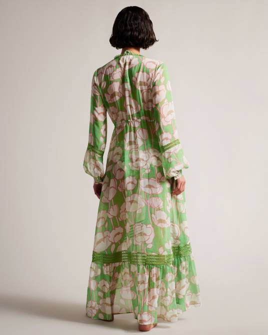 Ted Baker mujer 2ZFP309 ropa pareo alto y bajo con estampado de amapolas elisiia verde