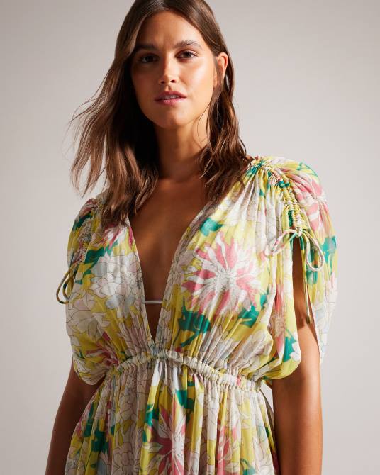 Ted Baker mujer 2ZFP465 ropa Vestido largo con escote pronunciado de Laciey amarillo medio