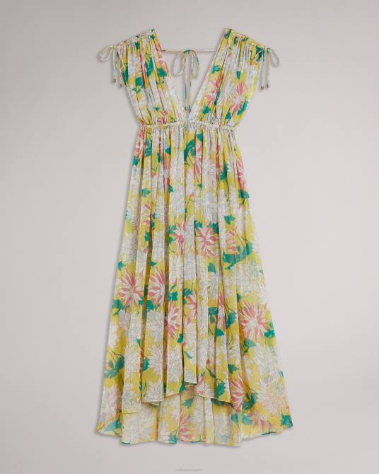 Ted Baker mujer 2ZFP465 ropa Vestido largo con escote pronunciado de Laciey amarillo medio
