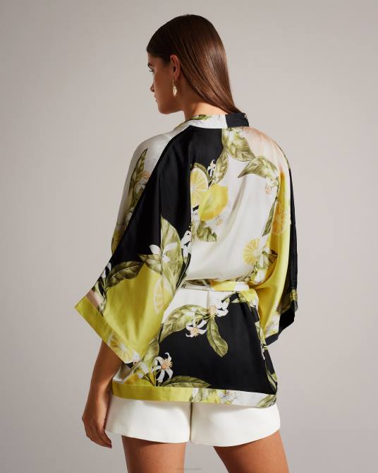 Ted Baker mujer 2ZFP353 ropa kimono Denissy con estampado de limones negro