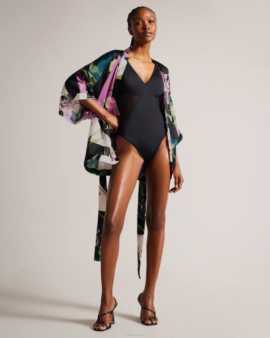 Ted Baker mujer 2ZFP986 ropa kimono wenddi con estampado botánico negro