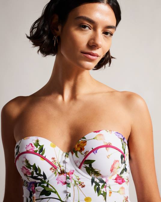 Ted Baker mujer 2ZFP226 ropa top de bikini largo con estampado floral royella blanco