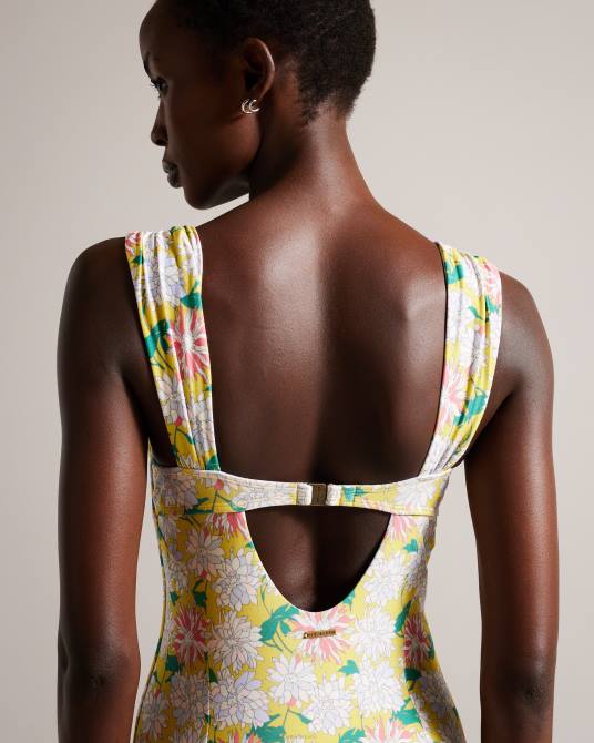 Ted Baker mujer 2ZFP467 ropa traje de baño con copas y tirantes plisados ​​adelisa floral amarillo medio