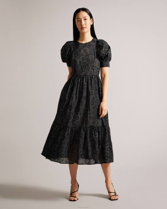 Ted Baker mujer 2ZFP16 ropa vestido largo meganie con mangas abullonadas y capas negro