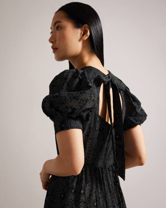 Ted Baker mujer 2ZFP16 ropa vestido largo meganie con mangas abullonadas y capas negro