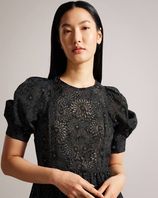 Ted Baker mujer 2ZFP16 ropa vestido largo meganie con mangas abullonadas y capas negro