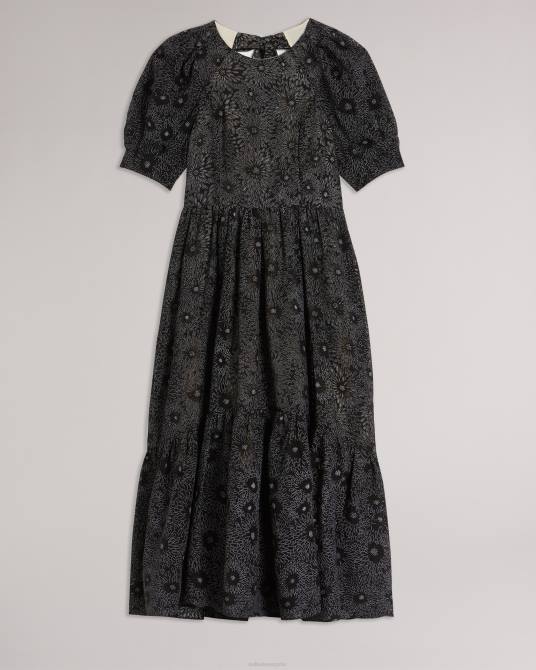 Ted Baker mujer 2ZFP16 ropa vestido largo meganie con mangas abullonadas y capas negro