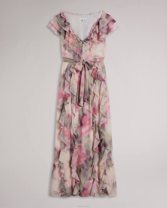 Ted Baker mujer 2ZFP188 ropa vestido largo karenie con estampado floral y volantes coral