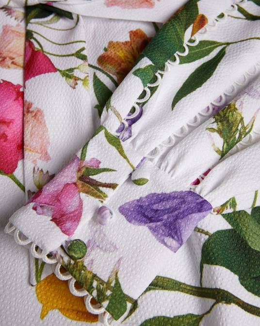 Ted Baker mujer 2ZFP211 ropa vestido largo con estampado floral y mangas tipo blusón Marggoh blanco