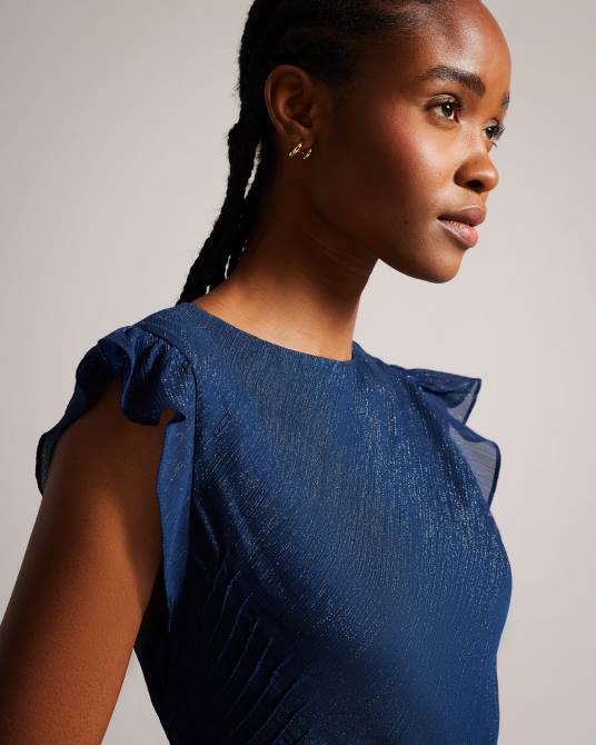 Ted Baker mujer 2ZFP235 ropa Vestido largo con corte al bies y detalle de volantes de Laurae azul oscuro