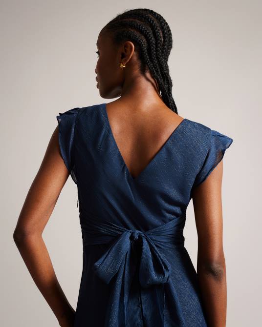 Ted Baker mujer 2ZFP235 ropa Vestido largo con corte al bies y detalle de volantes de Laurae azul oscuro