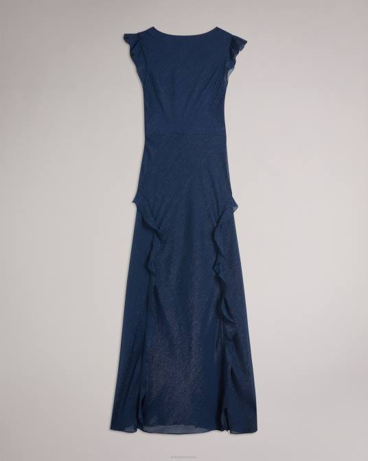 Ted Baker mujer 2ZFP235 ropa Vestido largo con corte al bies y detalle de volantes de Laurae azul oscuro