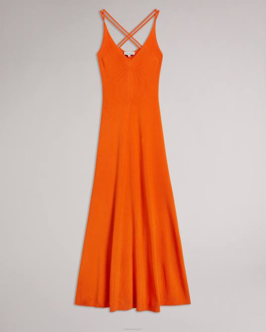 Ted Baker mujer 2ZFP255 ropa vestido largo marrlyy de punto de canalé naranja brillante